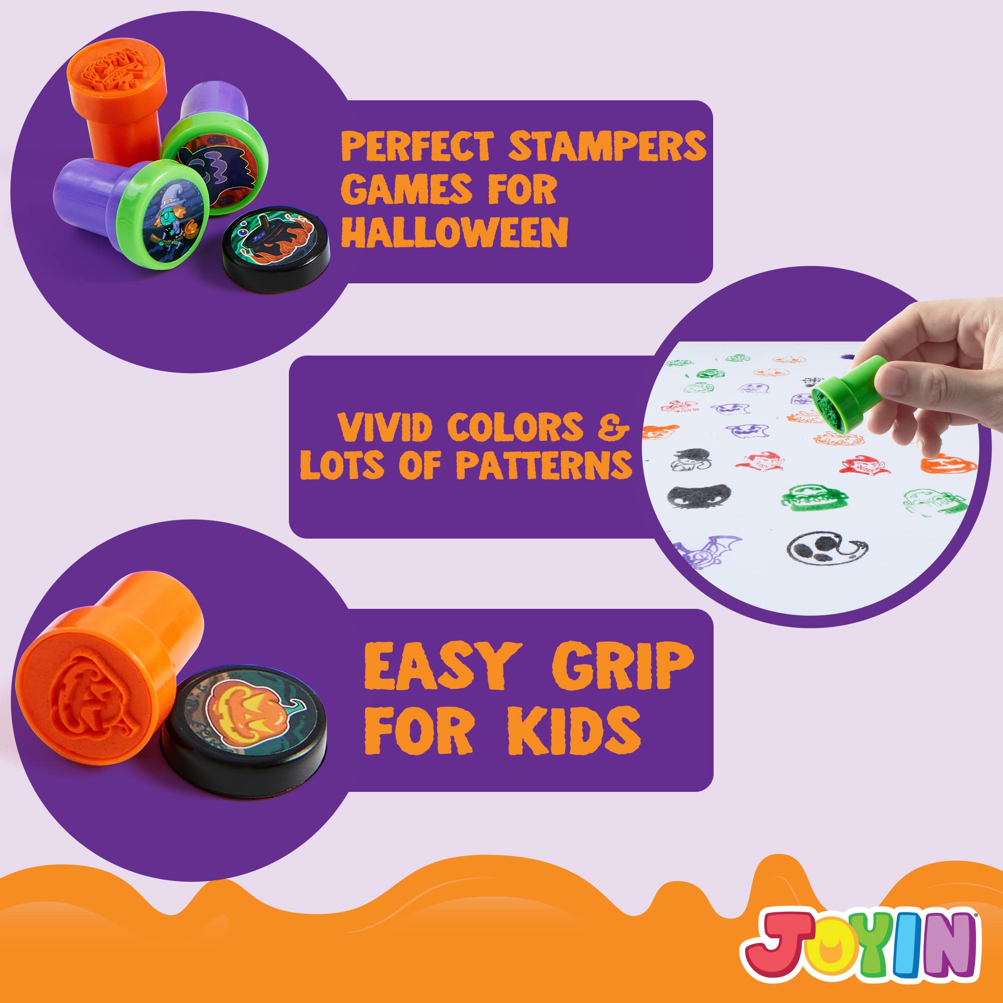 JOYIN 100 francobolli per Halloween come regalo per bambini, 25 disegni, diversi timbri autoinchiostranti, timbri per regali di festa "dolce o aspro", riempimento sacchetti regalo, prezzo per Schulkar