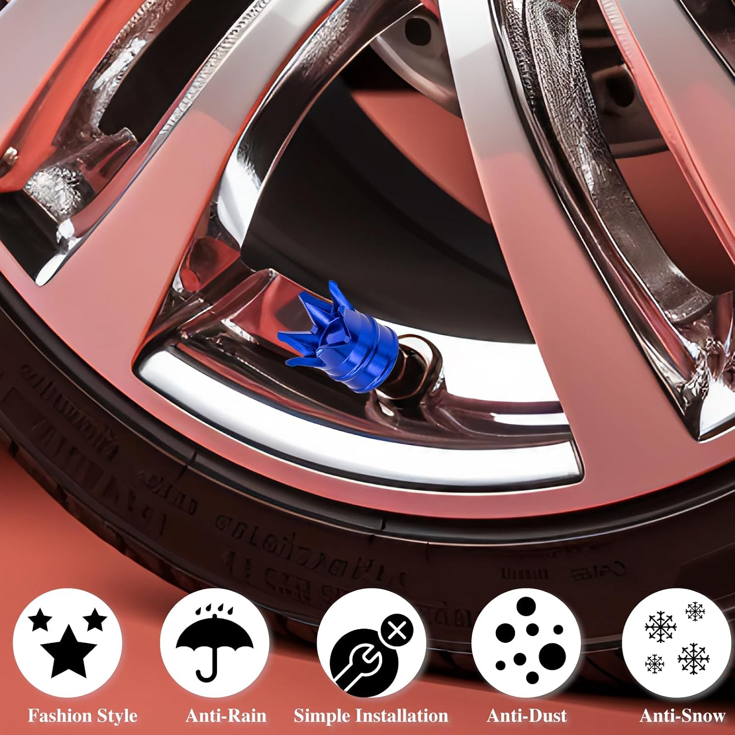 8PCS Crown Style Tire Valve Stem Caps, Air Caps Cover, Aluminum Alloy Dustproof and Waterproof Valve Caps Cover fits Cars, Trucks, Bikes, Motorcycles, Bicycles Tire Caps(Blue)