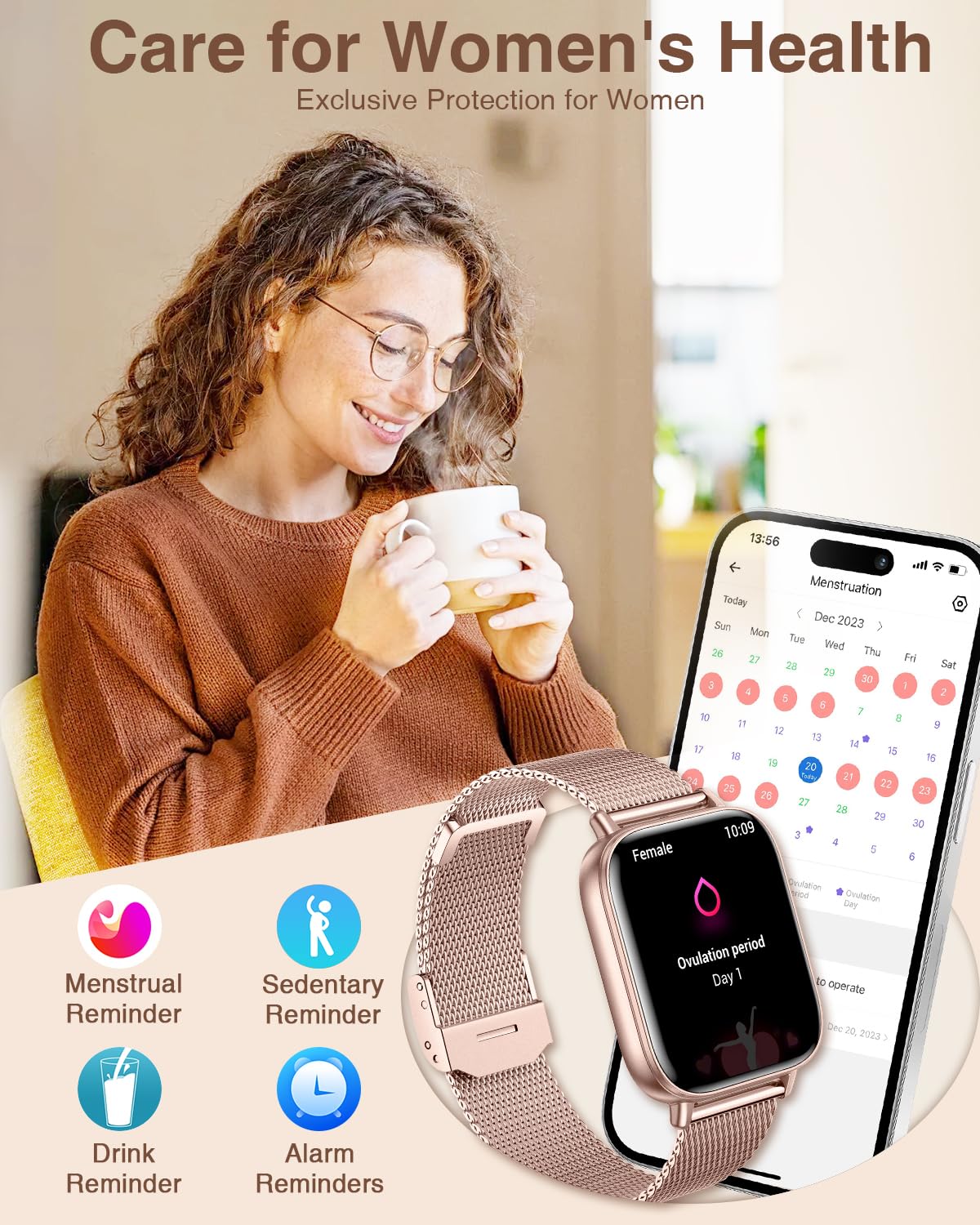 Smart Watches for Women with 4 Bands, 1.83" Fitness Trackers for Android iPhone Pedometer/Sleep/Heart Rate/SpO2 Monitor Smartwatch for Calls/Notifications 110+ Sports Modes 100+/DIY Dials