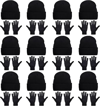 24 Pack Beanie Hats and Gloves Set, Knit Skull Caps and Winter Gloves Bulk for Men Women Warm Gift