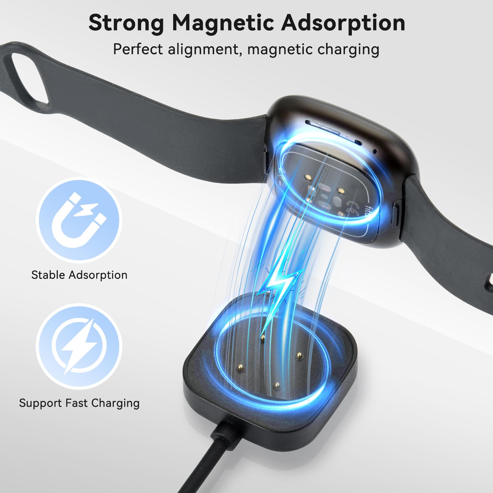 aceyoon 2 sztuki USB C kabel do ładowania Fitbit Versa 3 / Versa 4 / Sense/Sense 2, 1,2 m, magnetyczna ładowarka do Google Pixel Watch 2 3 z 2 adapterami USB