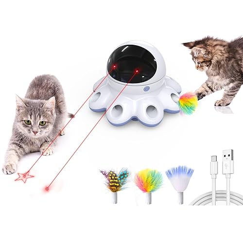 ORSDA Cat Laser Toy, 2 in 1 Interative Cat Toys, 8 Holes Mice Whack A Mole Moving Feather, USB Rechargeable, Suitable for All Breeds - Purple