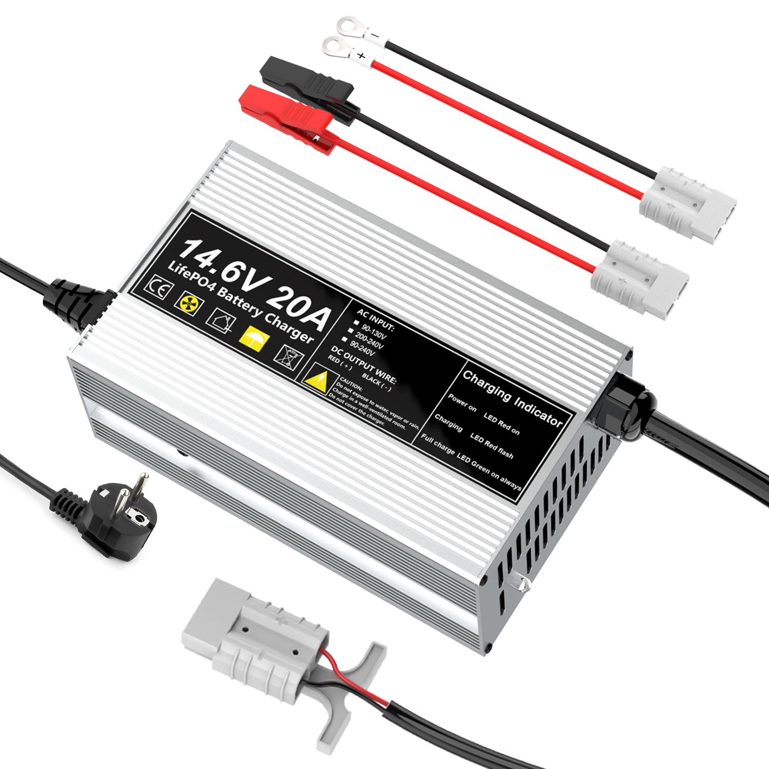 14,6V 20A LiFePO4 Ladegerät für 12V (12,8V) Lithium Eisenphosphat Batterieladegerät Schnellladung schützt den Akku