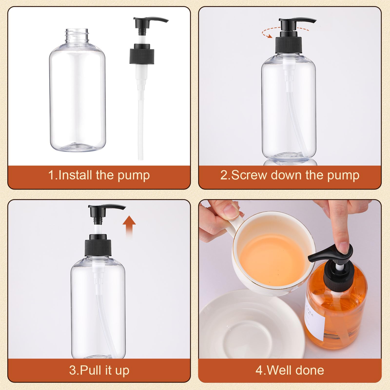 Zestaw dozowników syropu do kawy, 300 ml, plastikowy dozownik syropu do kawy, butelka z pompką, 480 ml, słoik dla zwierząt domowych z pokrywkami, złota łyżka i etykiety, do organizacji