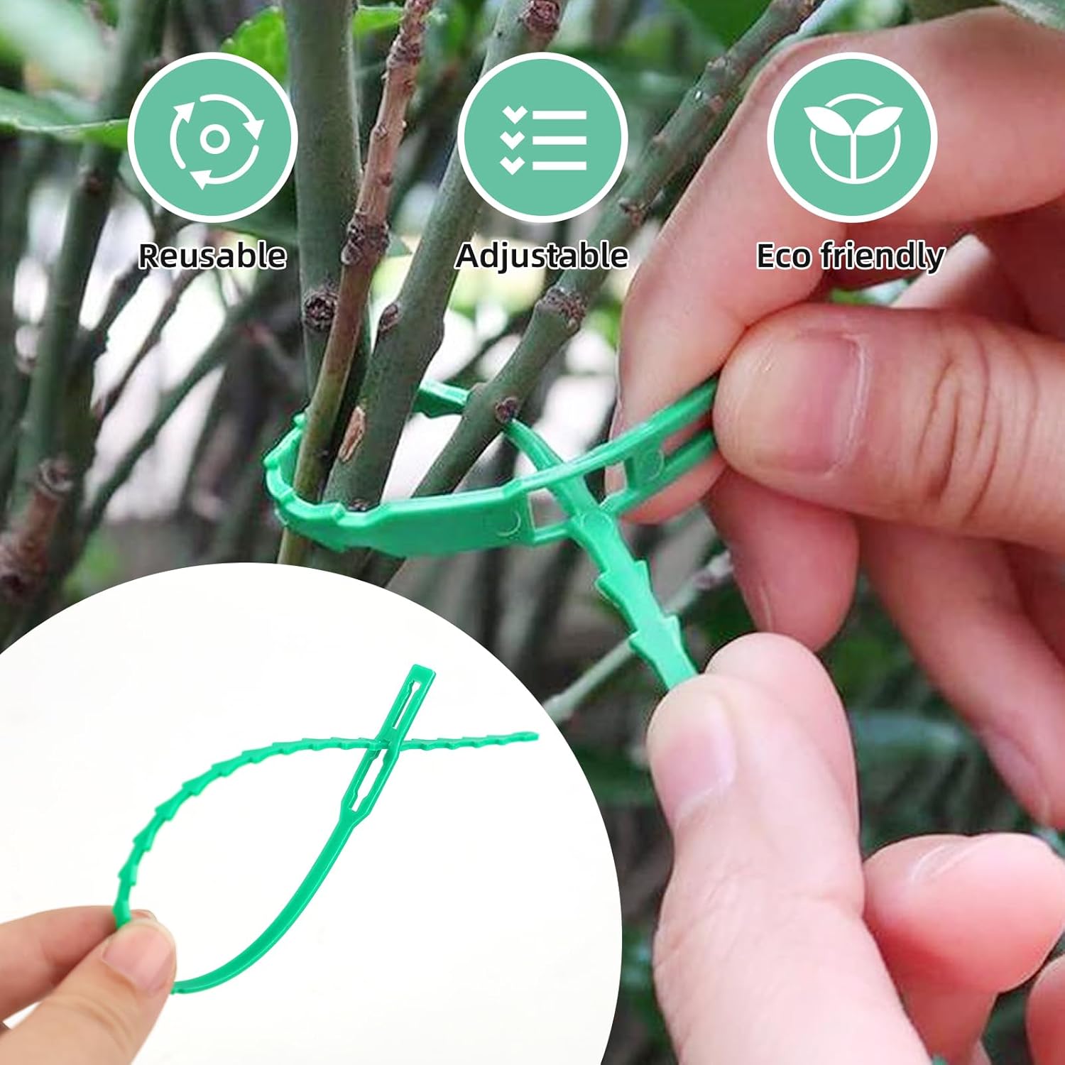 200PCS Adjustable Garden Plant Twist Ties, Multi-Function Sturdy and Flexible Green Plastic Ties, Support Ties Reusable for Gardening Plants Growth and Care