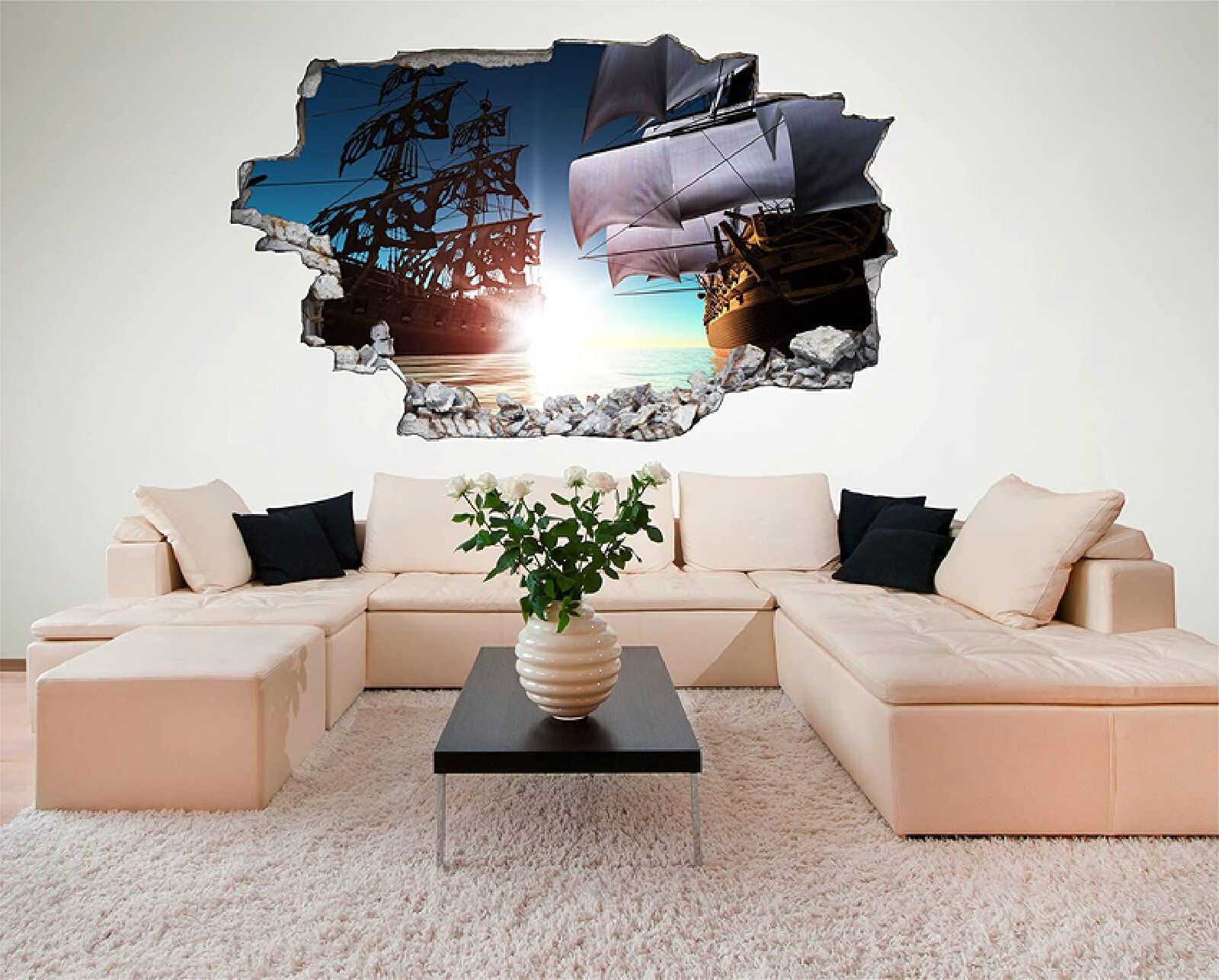 Sztuka ścienna naklejki 3D Schiff efekt specjalny widok na zewnątrz pęknięta ściana dekoracyjne usuwalne DIY winylowe naklejki ścienne salon, sypialnia mural 70 x 110 cm
