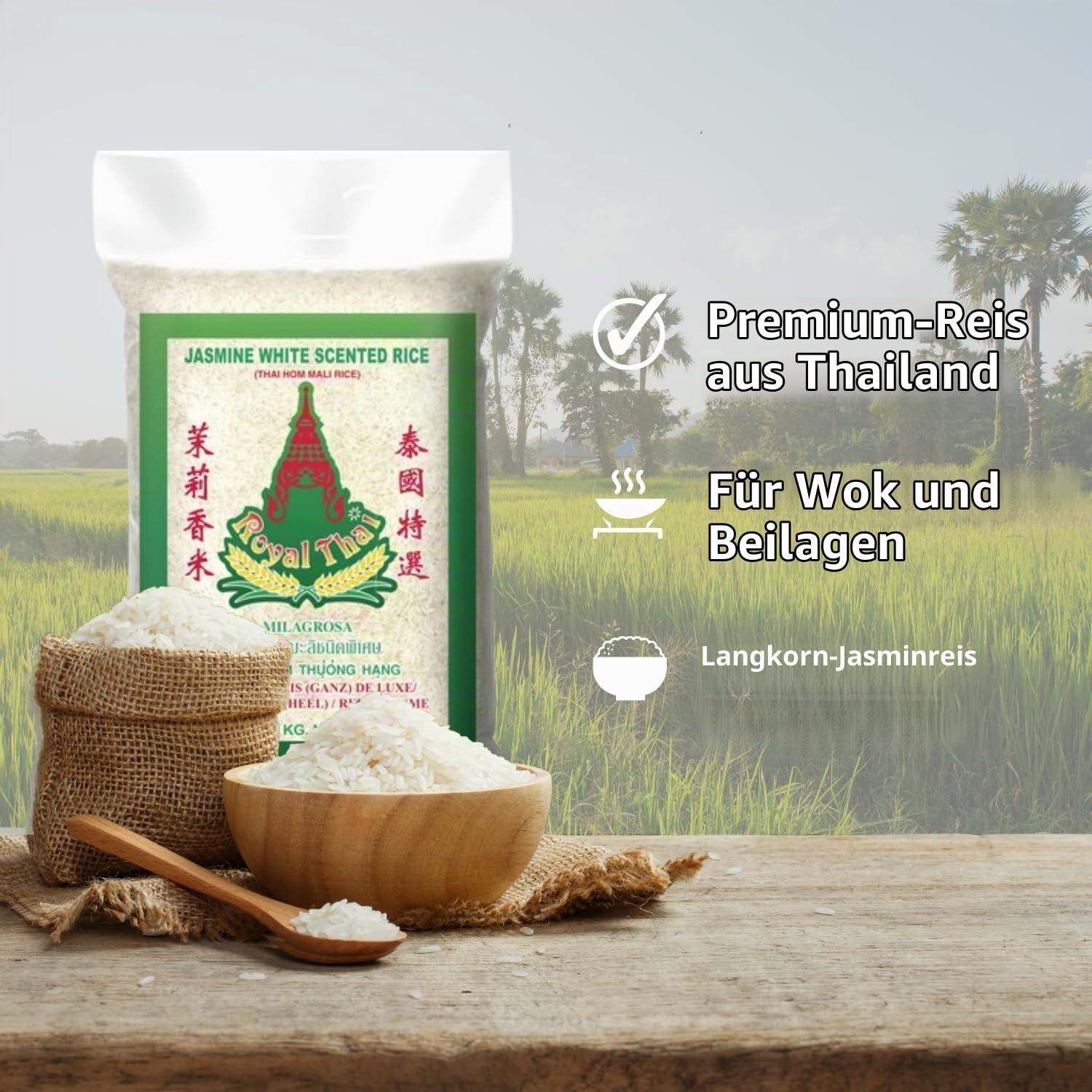 ROYAL THAI RICE - Langkorn Jasmin Duftreis - 10 X 1 KG - Multipack