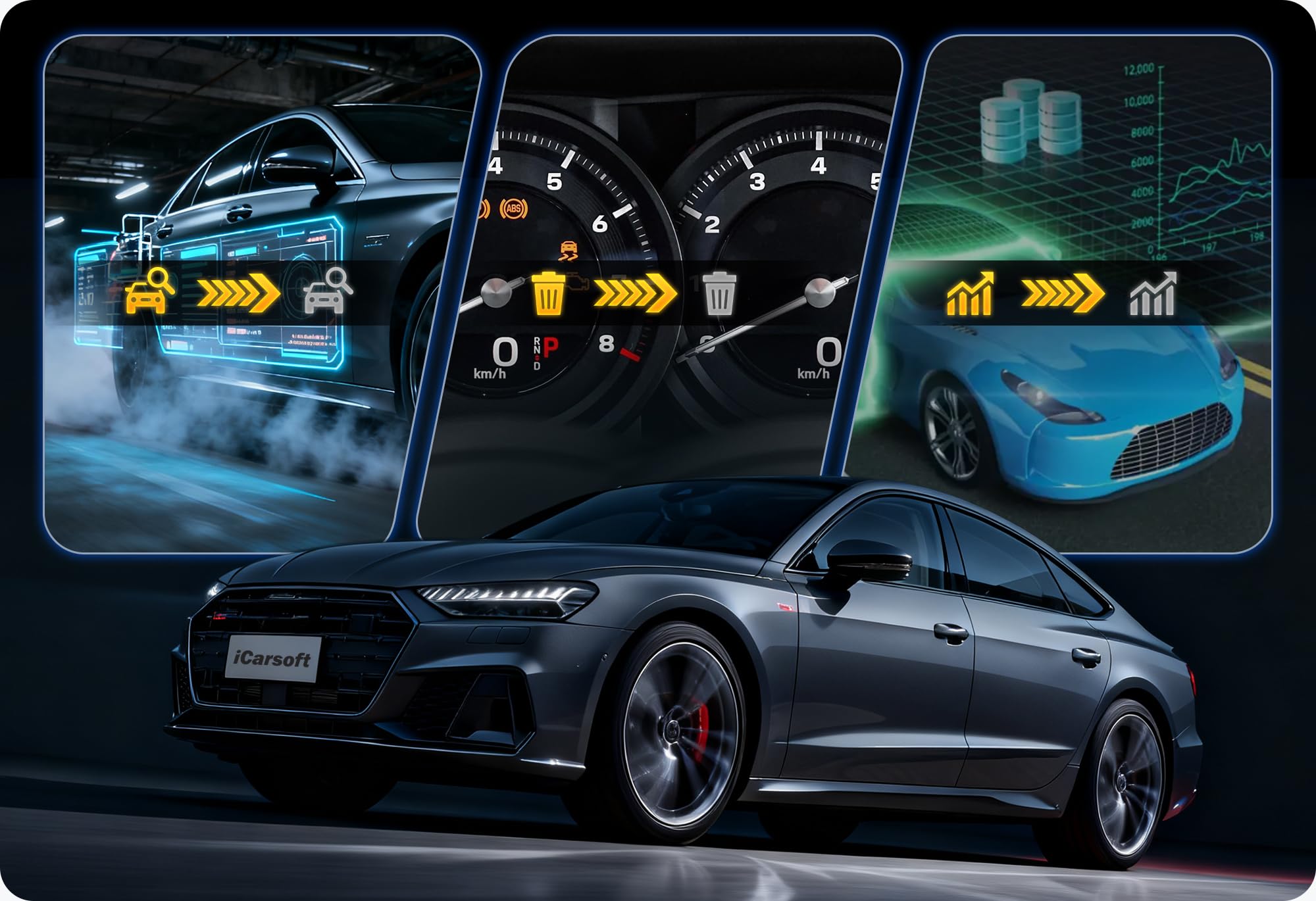 iCarsoft VAWS V4.0 Diagnosegerät für VW Audi Skoda Seat – Profi OBD2 Scanner mit Service Reset, Fehlercode-Auslese/Löschen, Ölservice, EPB, DPF, Batterie-Test, Vollsystem Diagnose Tool