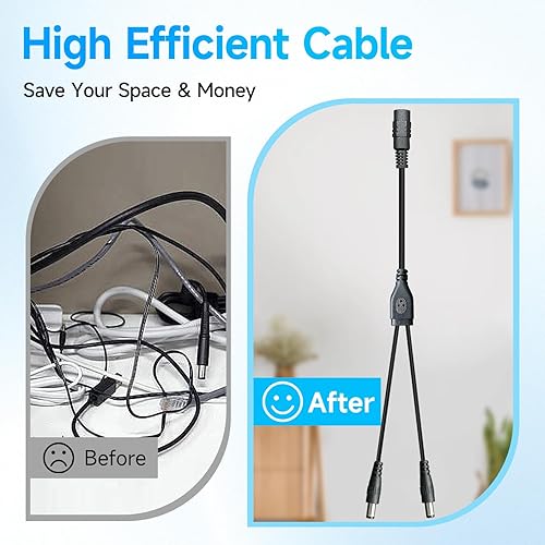 Miniatura 5 de ANLINK Paquete de 4 cables divisores de alimentación CC negros de 1 hembra a 2 machos de 0.217 in x 0.083 in, cable adaptador Y de salida de