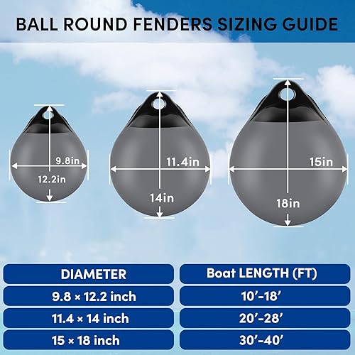 Miniatura 58 de Boya de 10/12/15 pulgadas, boya de anclaje, flotador, guardabarros redondos de barco, boyas inflables de vinilo, boyas de barco