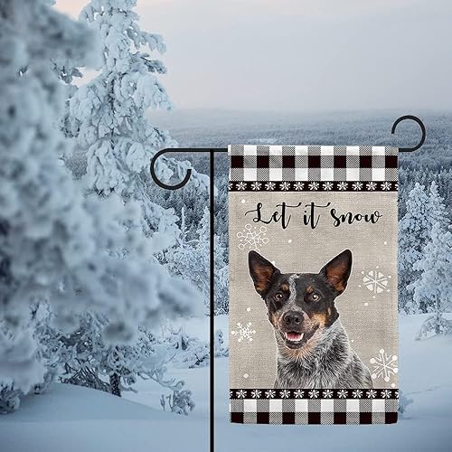 Miniatura 2 de Let It Snow Dog - Bandera de invierno para jardín, bandera de montaña bernesa con copos de nieve, búfalo a cuadros, Navidad, decoración de patio al