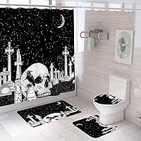 Vista 21 de 4PCS Halloween Shower Curtain Sets with Rugs, Bloody Handprint Shower Curtain, Waterproof Fabric White Shower Curtain, Gothic Spooky Scary Bloody