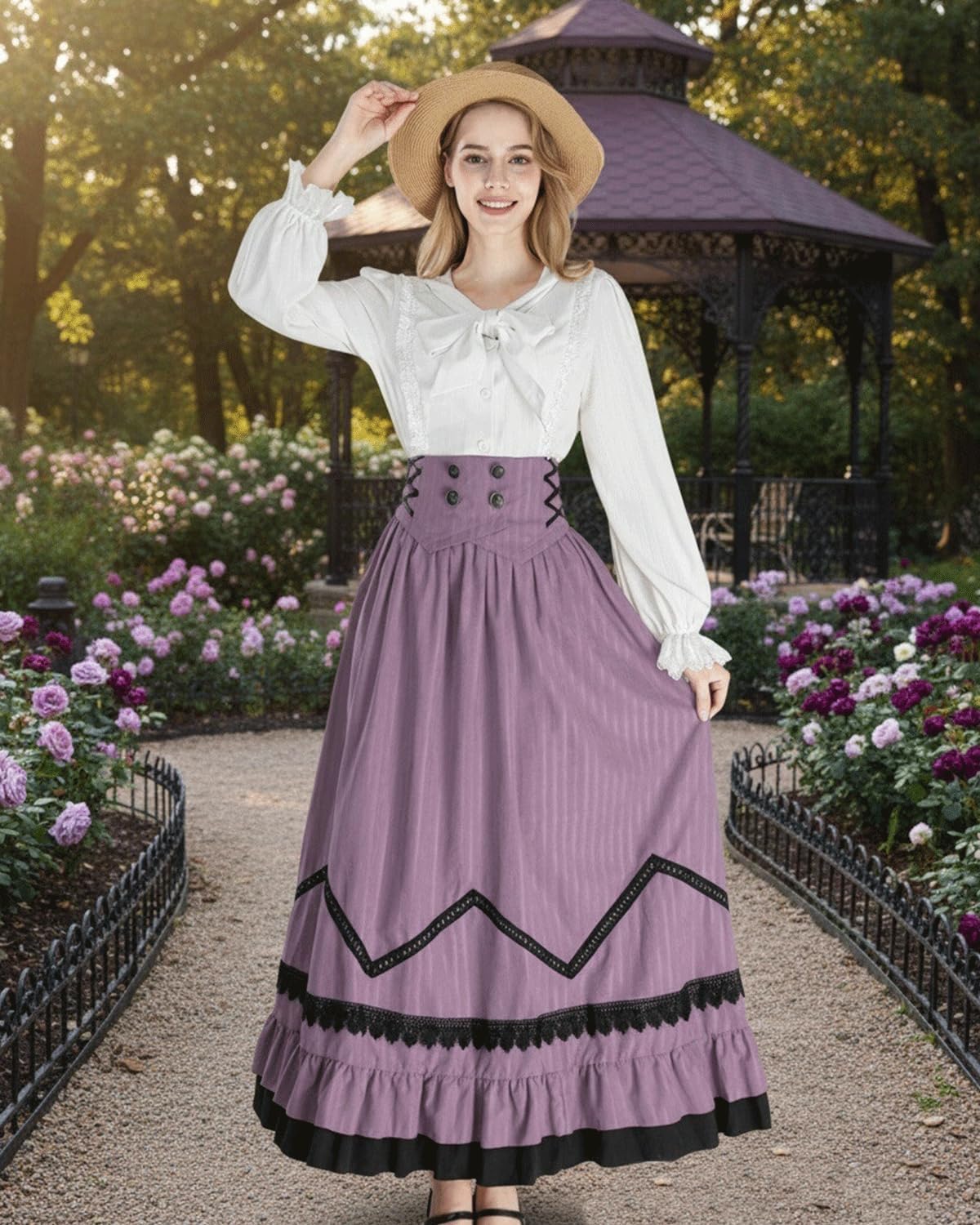 NSPSTT Victorian Dress for Women Renaissance Costume Medieval Outfit Maxi Skirts Blouse 2 pcs Set