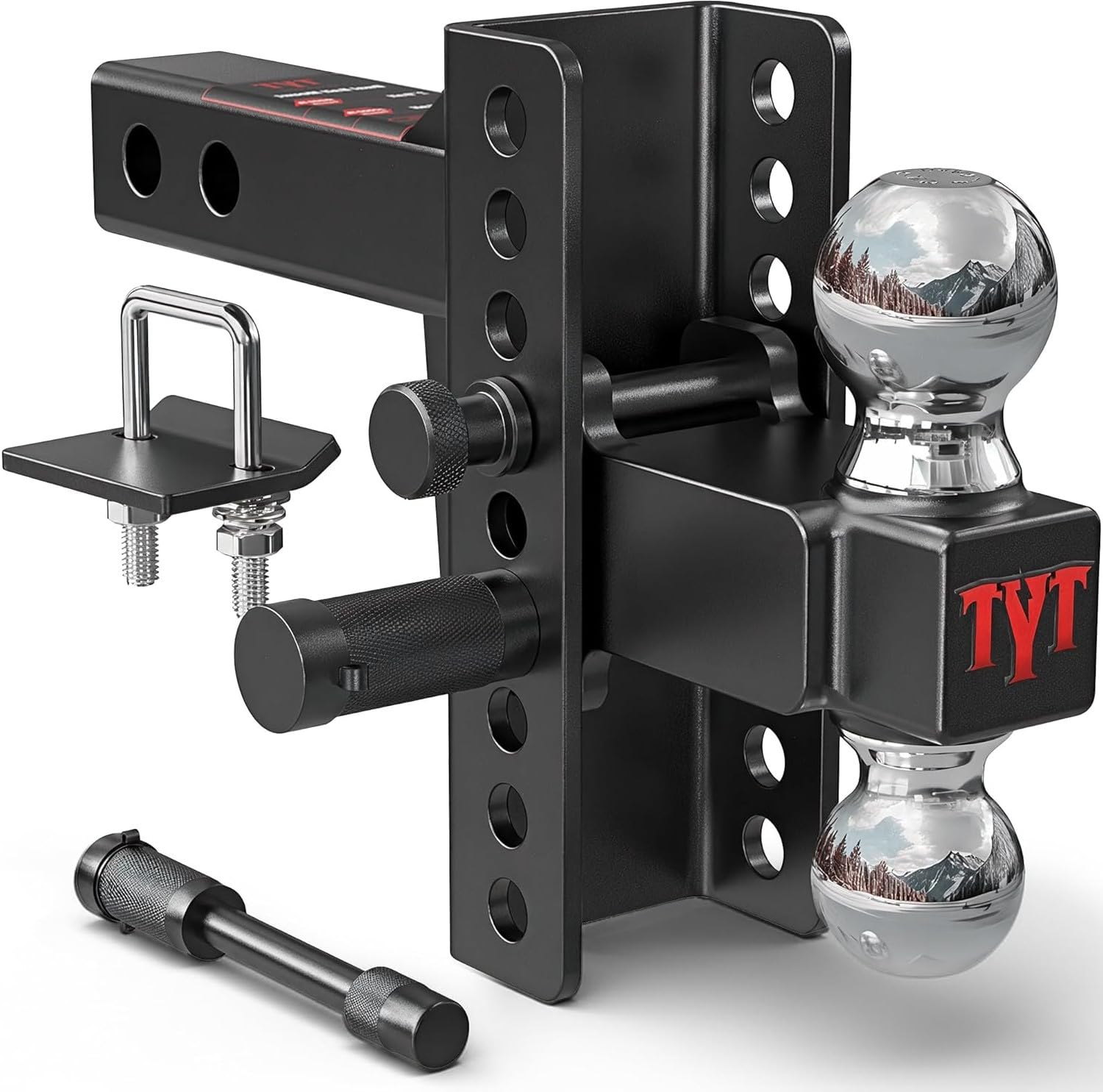 TYT Adjustable Truck Trailer Hitch for 2 inch Receiver, 6" Drop/Rise,2" &amp; 2-5/16" Ball,Includes Two Pin Locks &amp; Hitch Tightener