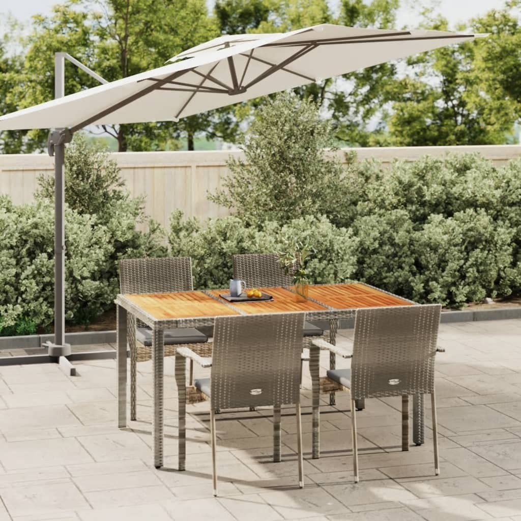 Salon de jardin 5 pièces en rotin synthétique gris avec table en bois d'acacia