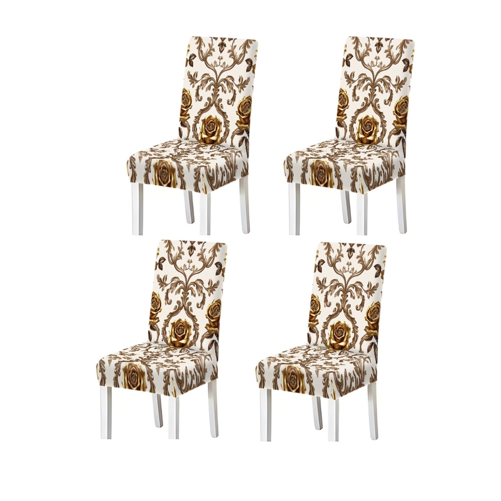 BOSUYBN Gold Rose Baroque Print Stretch Dining Chair Covers For Kitchen Dining Living Room Luxury, 2/4/6PCS Furniture Protectors for Home Dining Room(4PCSChair cover)