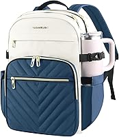 Vista 19 de VANKEAN Mochila para laptop para mujer, Beige-Negro, 15,6 pulg., Mochila para laptop