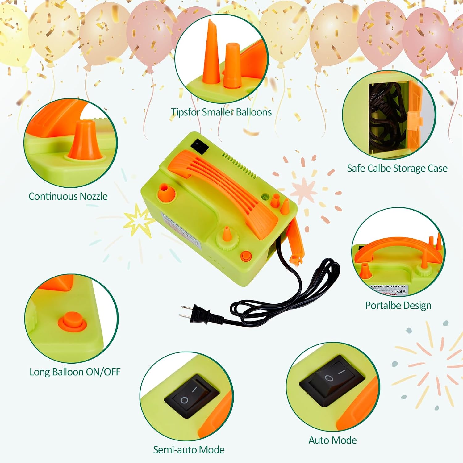 AGPtEK Electric Air Balloon Pump, 3-in-1 Electric Balloon Pump for Latex 260Q Foil Balloons 110-120V 500W Portable Electric Balloon Blower Air Pump Balloons Inflator for Party Holiday Decoration