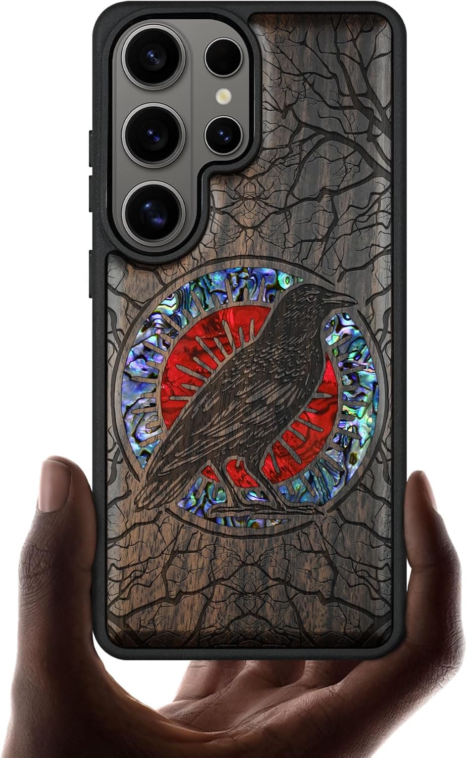 Carveit Magnetic Wooden Case for Samsung Galaxy S26 Ultra Case, Wood Artisan Engraved & Handmade Shell Inlaid, Compatible with MagSafe Wireless Chargers (Mandala Pattern) Walnut