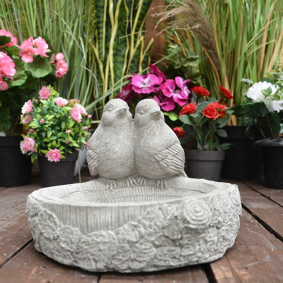 Discount Garden Statues Grey Dgs Statues – Concrete Cast, Birdbath/Feeder, Love Birds On Log, Hand Finished, Statue, Sculpture