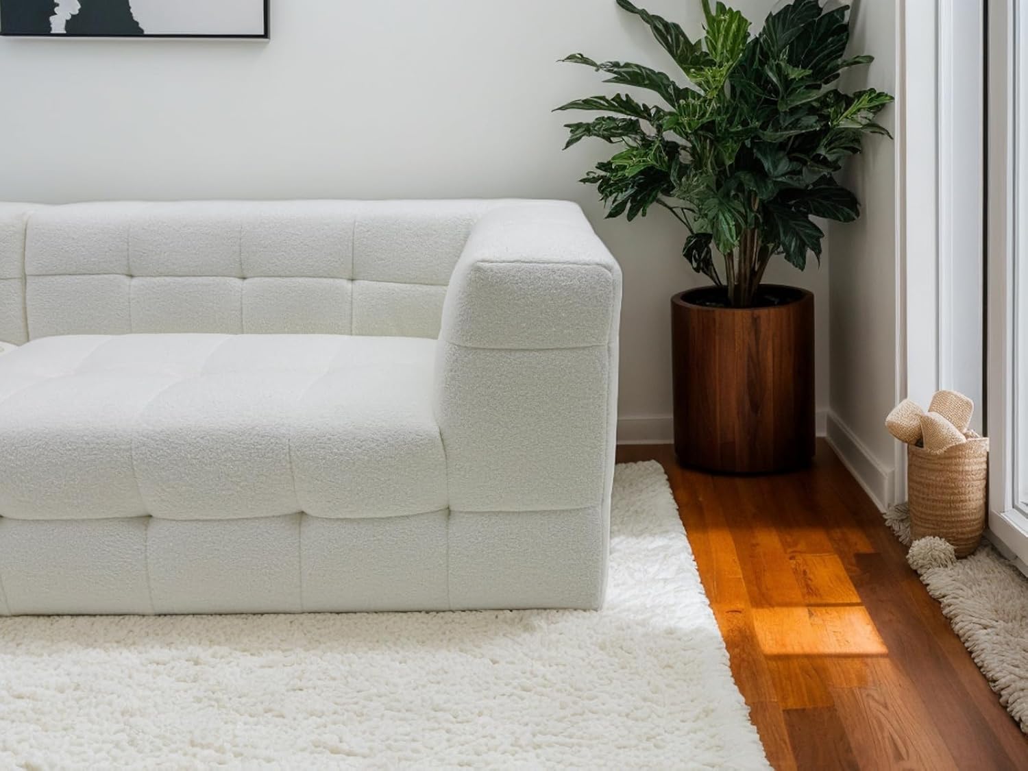 MEISIMAN 110”Modular Sectional Sofa, Cloud Couch - Compressed Sofa, Soft Teddy Fabric & Memory Foam Couch for Living Room, No Assembly Required (White)