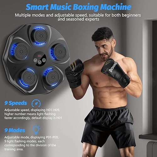 Miniatura 2 de Máquina de boxeo de música, entrenador interactivo de boxeo con guantes de boxeo, blanco de boxeo electrónico de gran tamaño montado en la pared