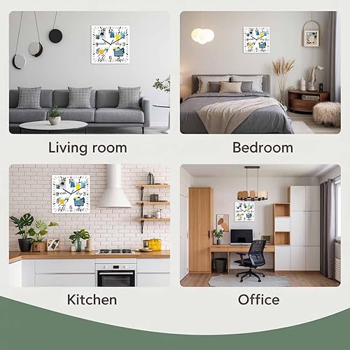 Miniatura 5 de Reloj de pared de madera minimalista moderno, silencioso, sin tictac, con dibujos animados, para lavarropas, relojes de pared cuadrados, funciona