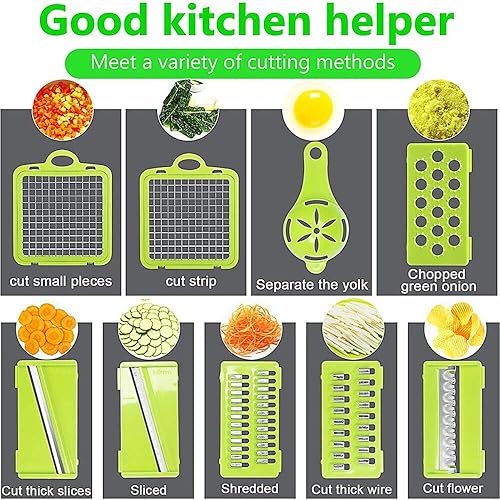 Miniatura 7 de Cortador de verduras, picador de cebolla, picador de verduras multifunción, picador de patatas y zanahorias y ajo con recipiente para cocina,