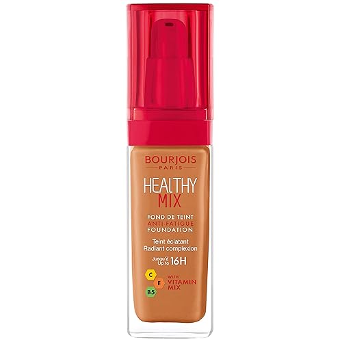 Bourjois Healthy Mix Antifatiga Cobertura Media Base Líquida 6 Ámbar Oscuro, 1.0 fl oz