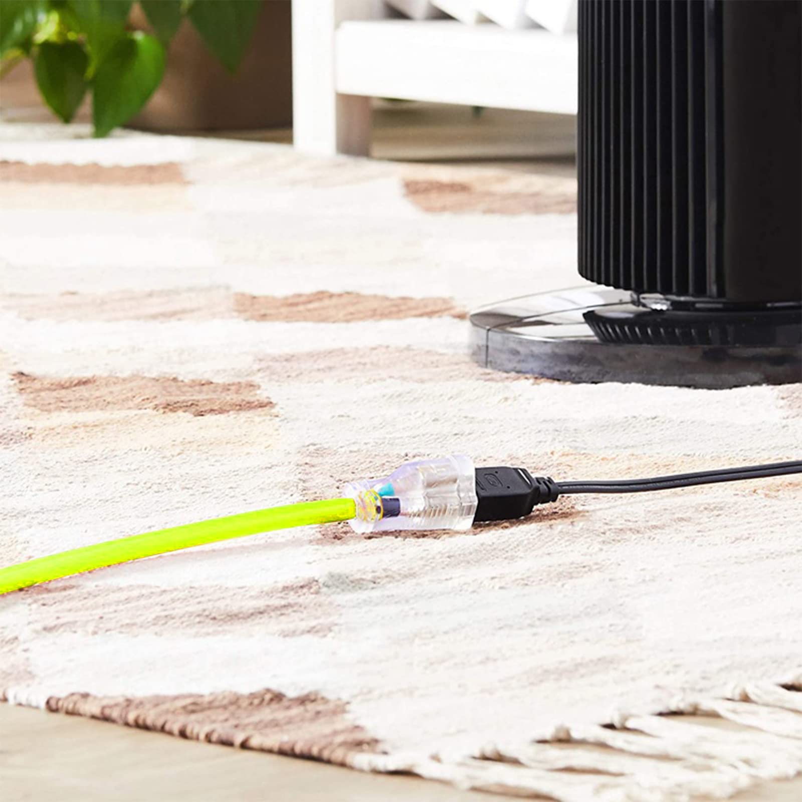 Cable de extensión iluminado para exteriores de 6 pies, 12/3, calibre 12, 3 clavijas, SJTW, resistente, cable de extensión verde neón con enchufe de tierra de 3 clavijas para mayor