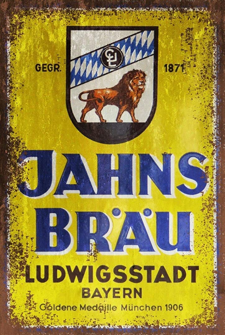 Krouterebs New Tin Sign Jahns BRAU German Beer Metal Tin Sign Rustic Wall Decor Suitable for Home and Kitchen Bar Man Cave Cafe Garage Wall Decor Retro Vintage 12x8 Inch