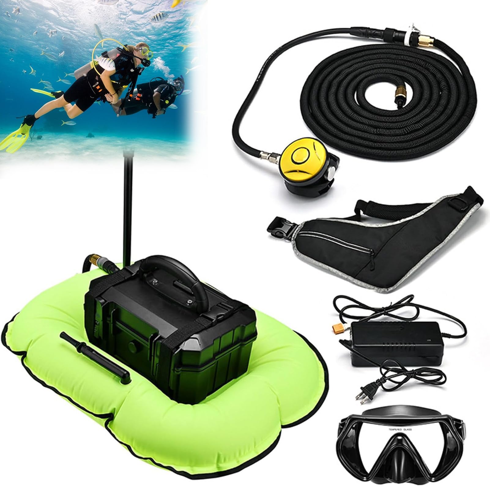 RayGenius Respirateur De PlongéE éLectrique, Compresseur De PlongéE Respiratoire Portable, avec PlongéE sous-Marine, Profondeur De PlongéE Maximale De 10 MèTres.,D3000-Black