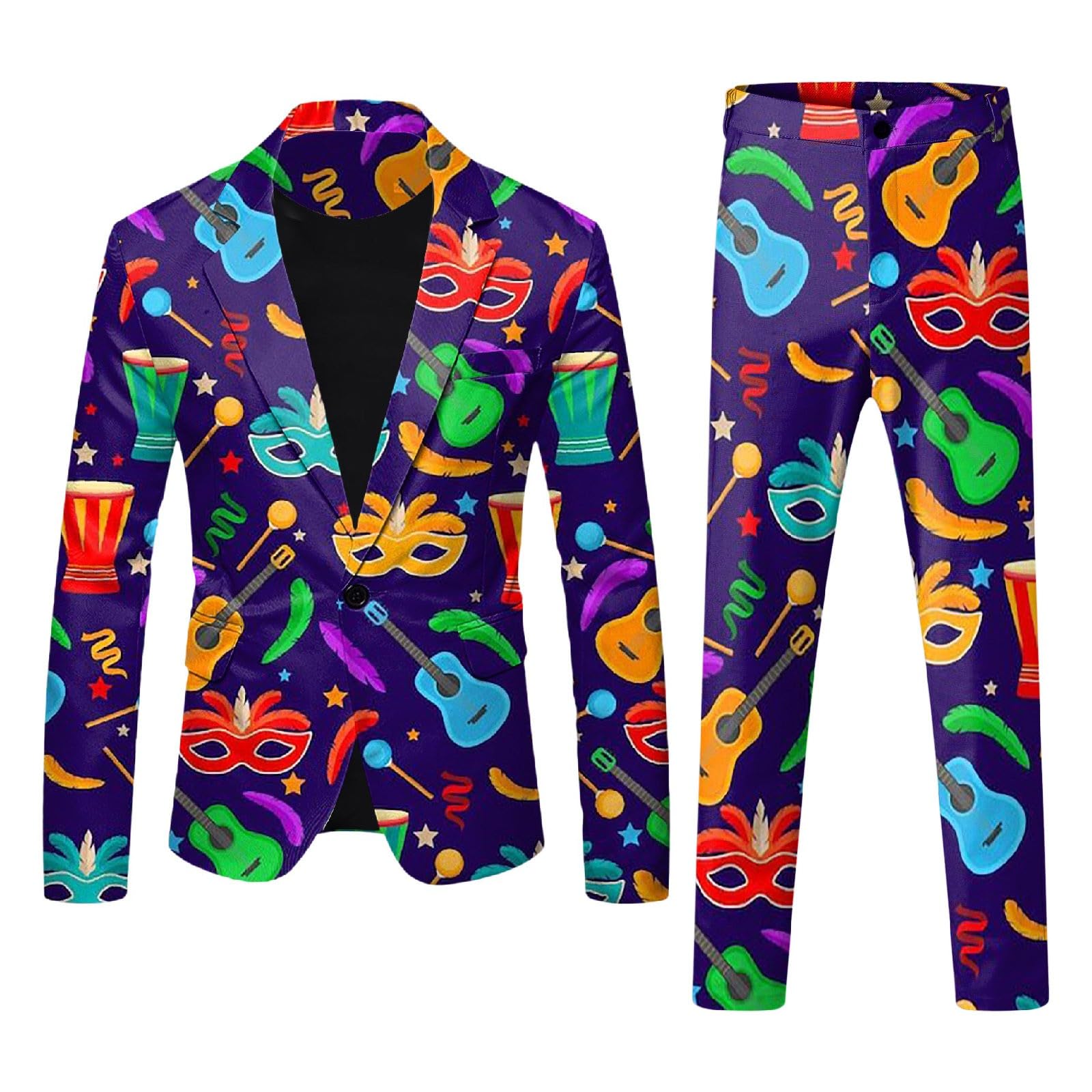Generisch Rainbow Costume Men's Suit 2-Piece Sporty Jacket Trousers Confetti Suit Men's 80s 90s Neon Party Outfit Colourful Carnival Theme Party Costume Hippie Clothing, A1 GREEN, XXL