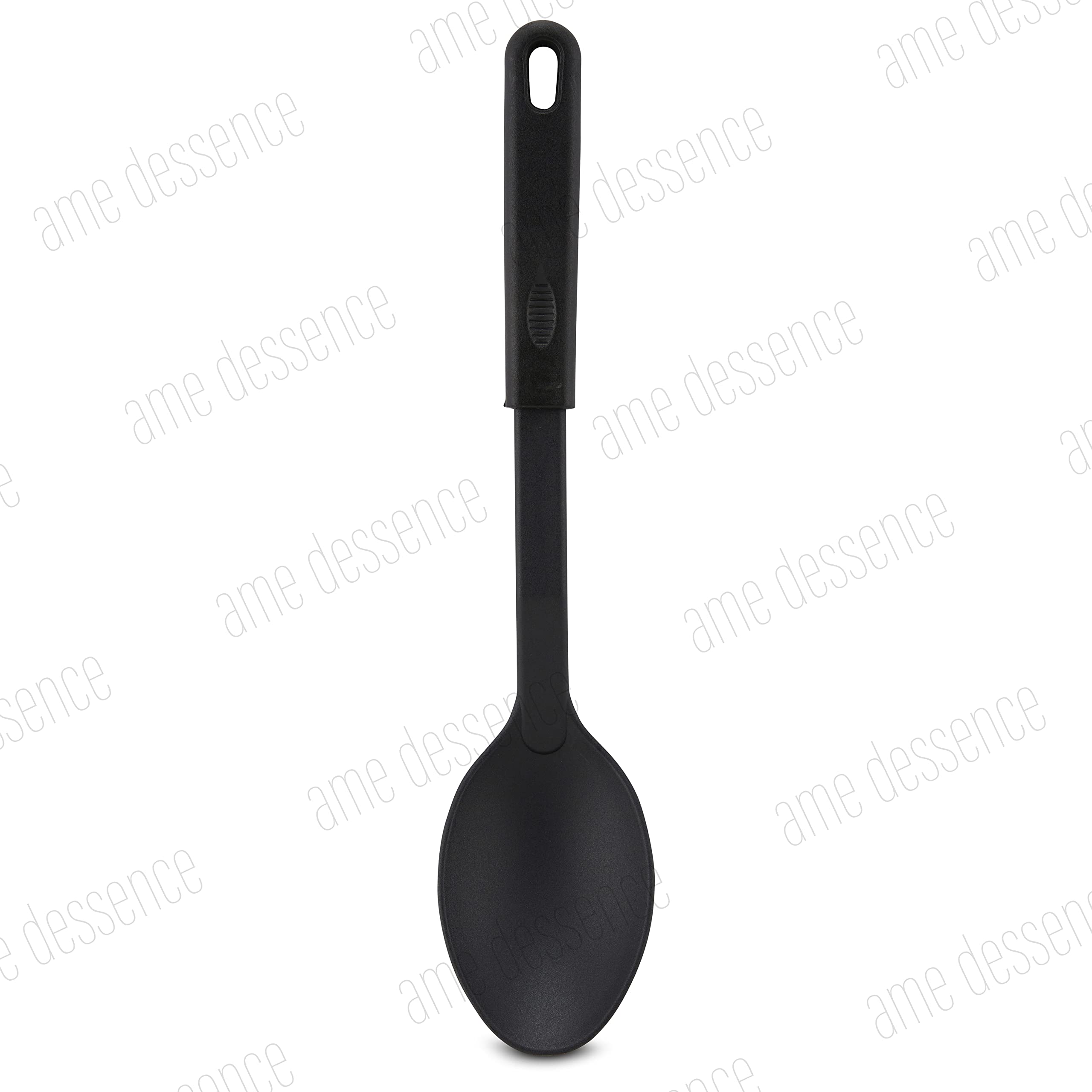 AME D'ESSENCE Solid Cooking Spoon 11 1/2 inch Black Nylon 410ºF Heat Resistant Serving Spoon with Ergonomic Handle Kitchen Gadgets for Cooking