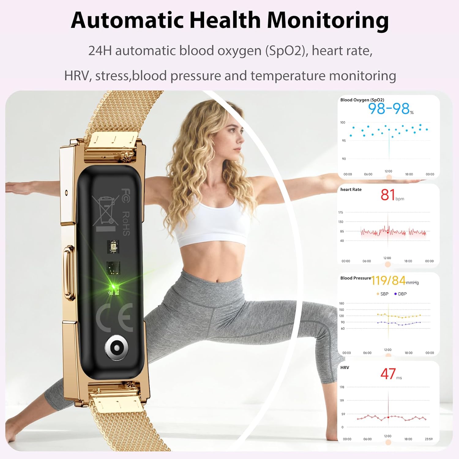 Activity Tracker for Women, Health and Fitness Wearable with 24/7 HRV/Blood Pressure/Heart Rate/SPO₂/Sleep Monitor and 35 Sports Modes, Menstrual Cycle Insights IP68 iOS Android