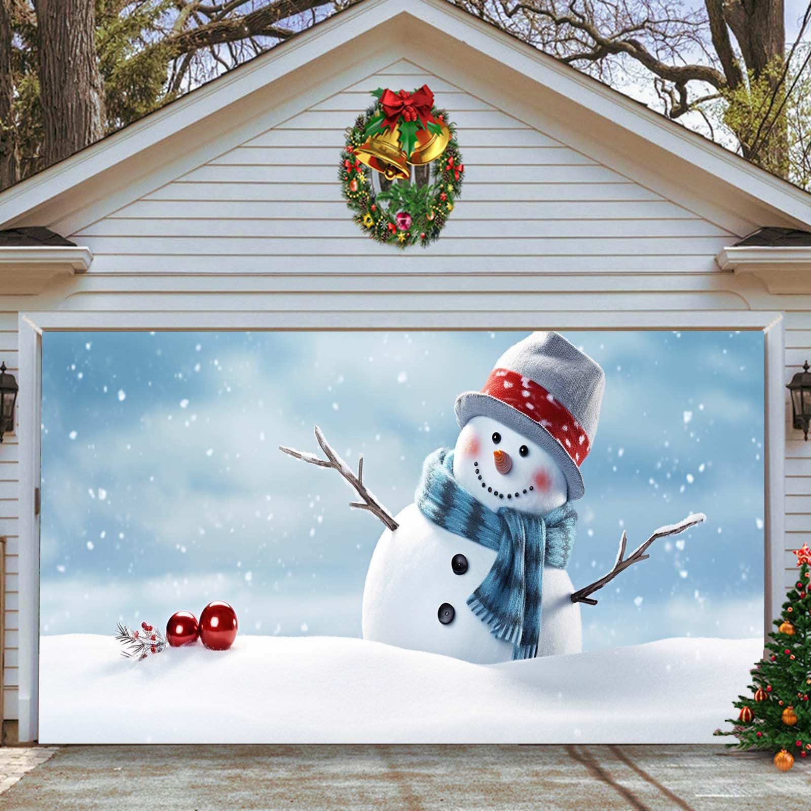 Cartel de graduación de Navidad, decoración de puerta de garaje, pancarta de Navidad, cubierta mural, 7 x 16 pies, letrero grande de muñeco de nieve para fiestas de vacaciones