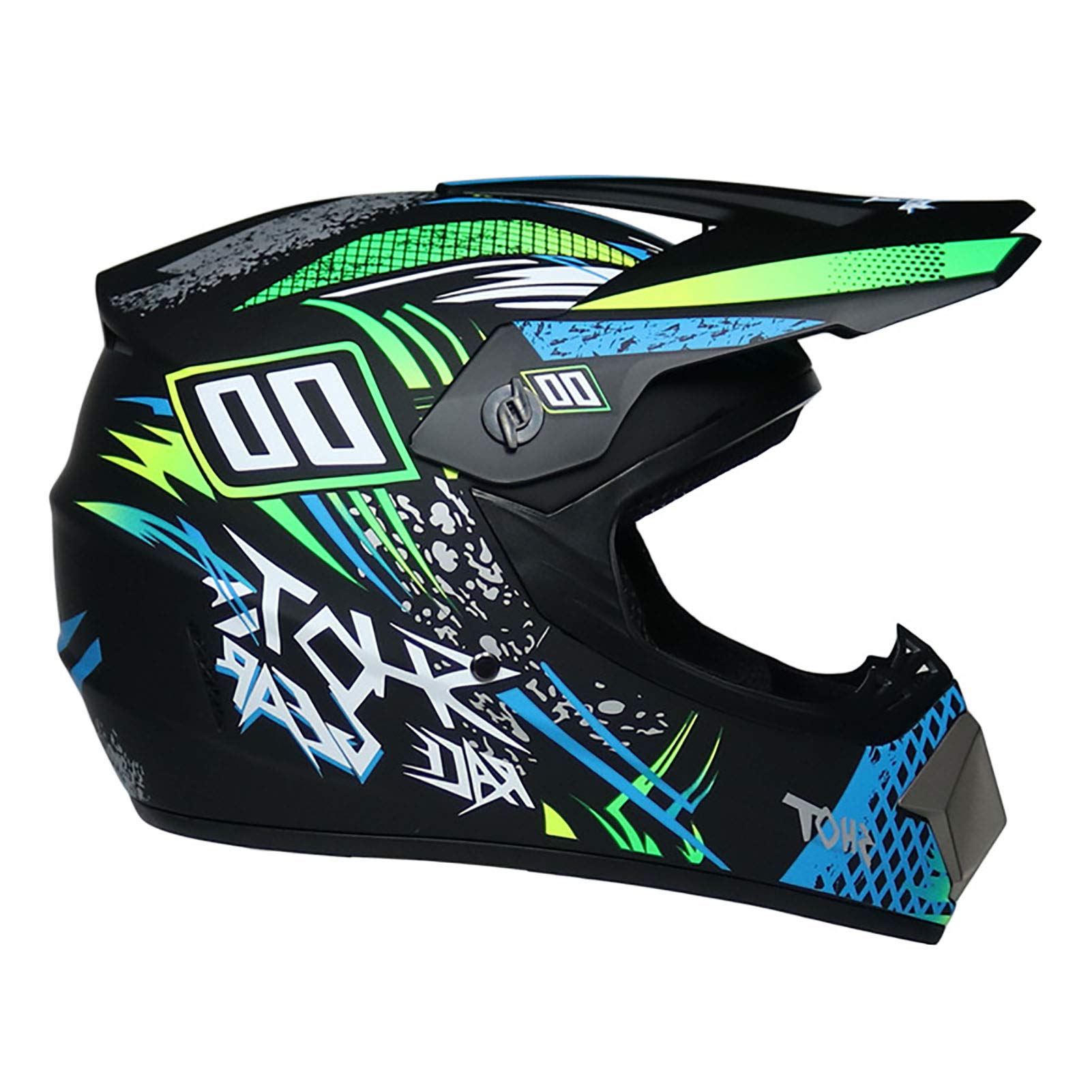 Motocross Helmet, Give Away Goggles + Gloves + Mask Set Removable And Washable Inner Lining Removable Brim Racing Lightweight Matte Blue 00 Pattern Adult Full Face Helmet