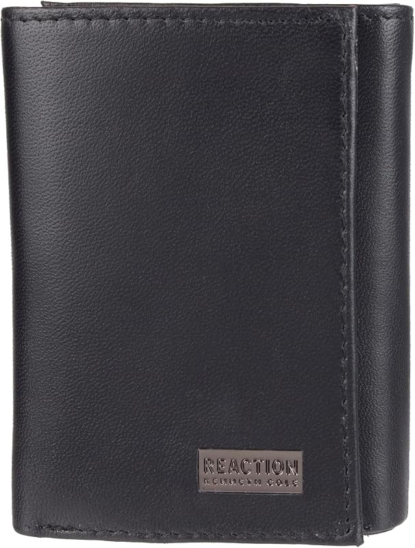 Kenneth Cole REACTION Men's RFID Slim Leather Trifold Wallet, Black Plaque, One Size US