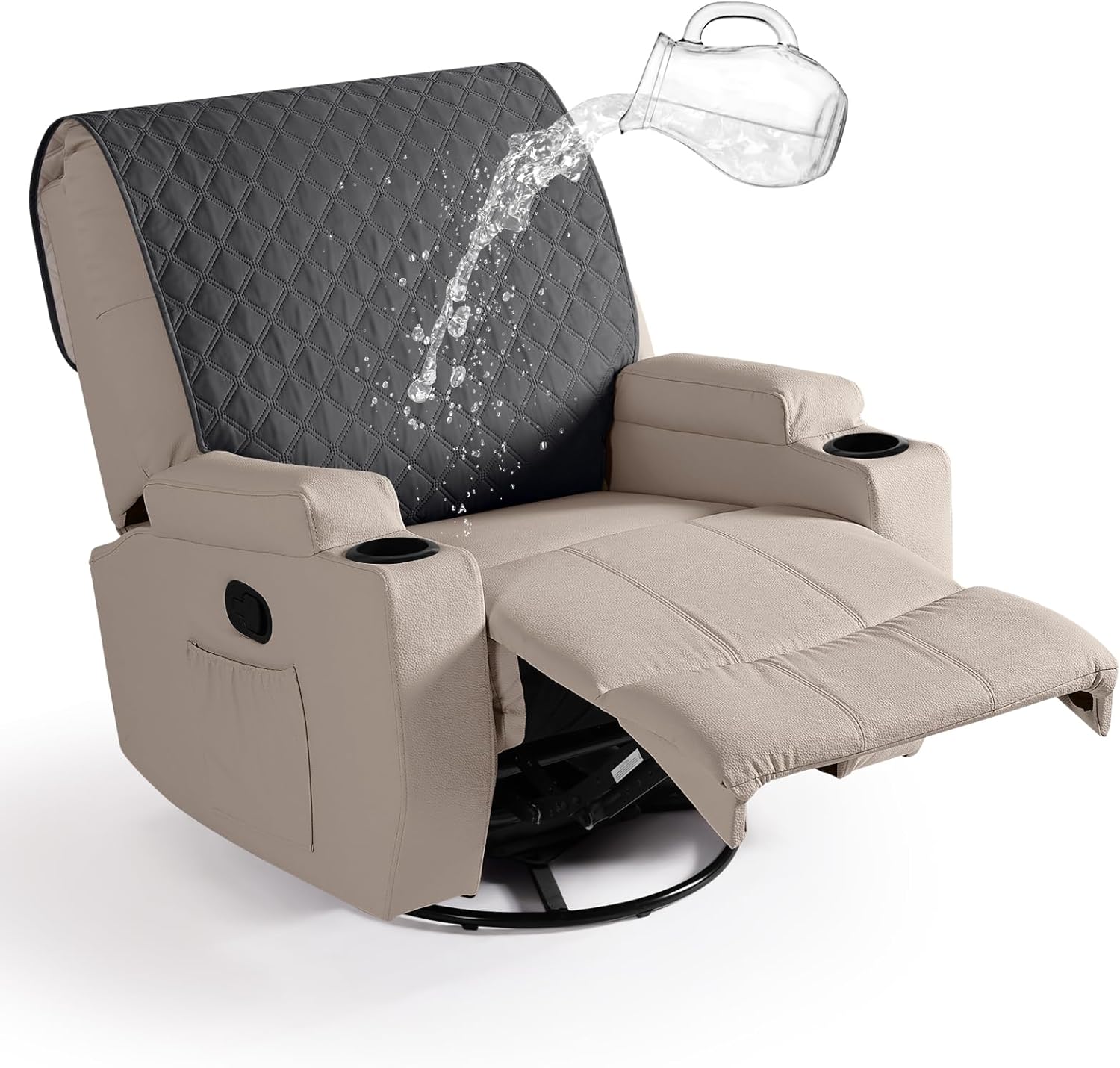 Ruaozz 100% Waterproof Recliner Chair Covers, Upgraded Non Slip Recliner Backrest Cover, Washable Recliner Covers for Reclining Chair with Straps, Headrest Covers for Recliner Chair, Charcoal Grey