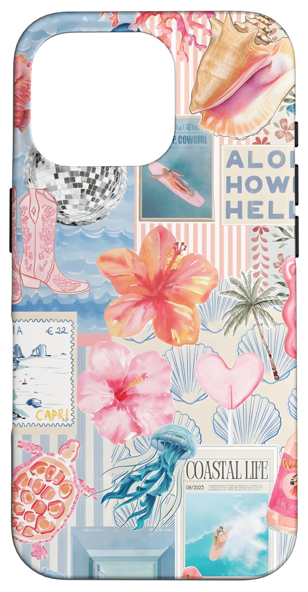 Beachy Blue Coquette Coastal Collage Preppy Cute Aesthetic Case for iPhone 16 Pro