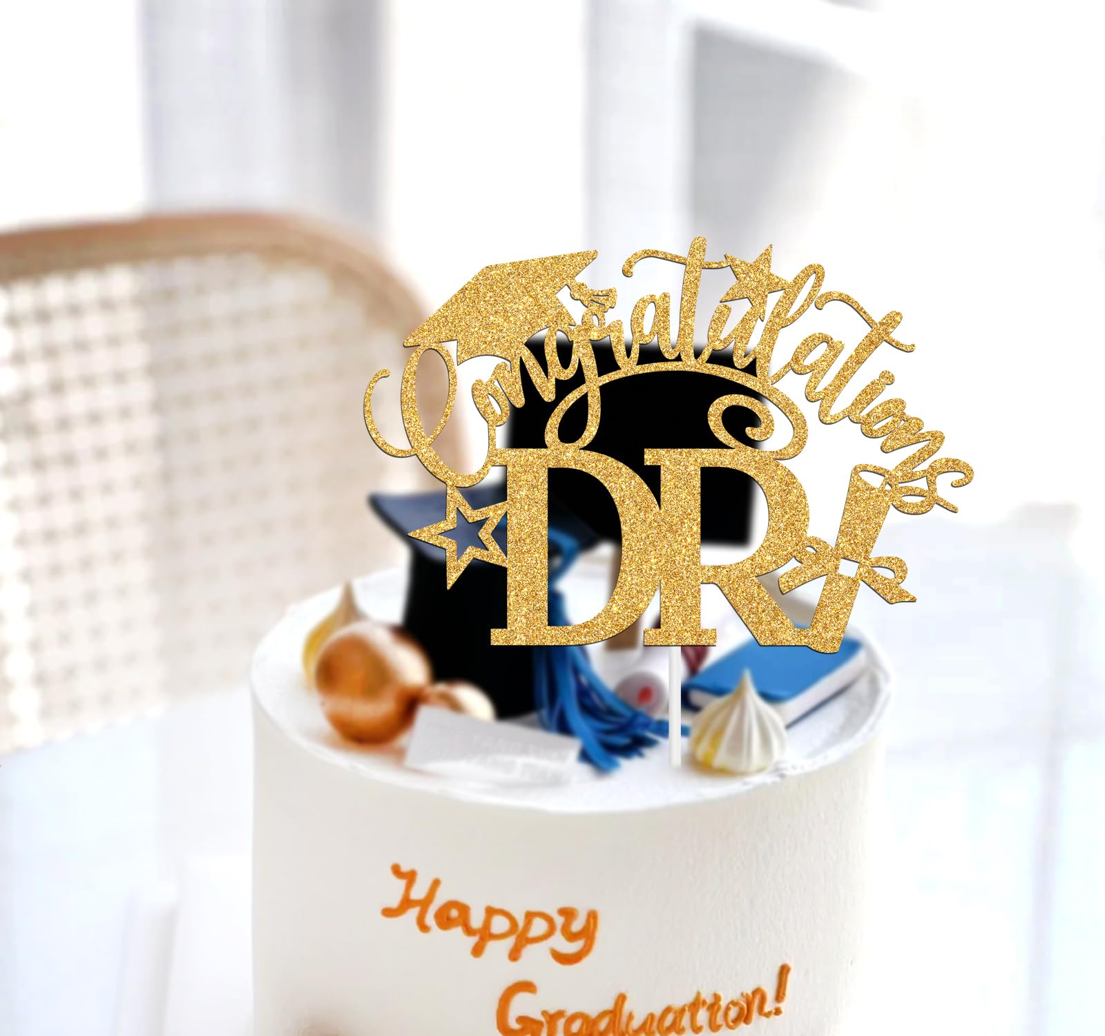 Congrats PhD Cake Topper - Gold And Black Glitter Graduation Decor For Class Of 2025 PhD Parties