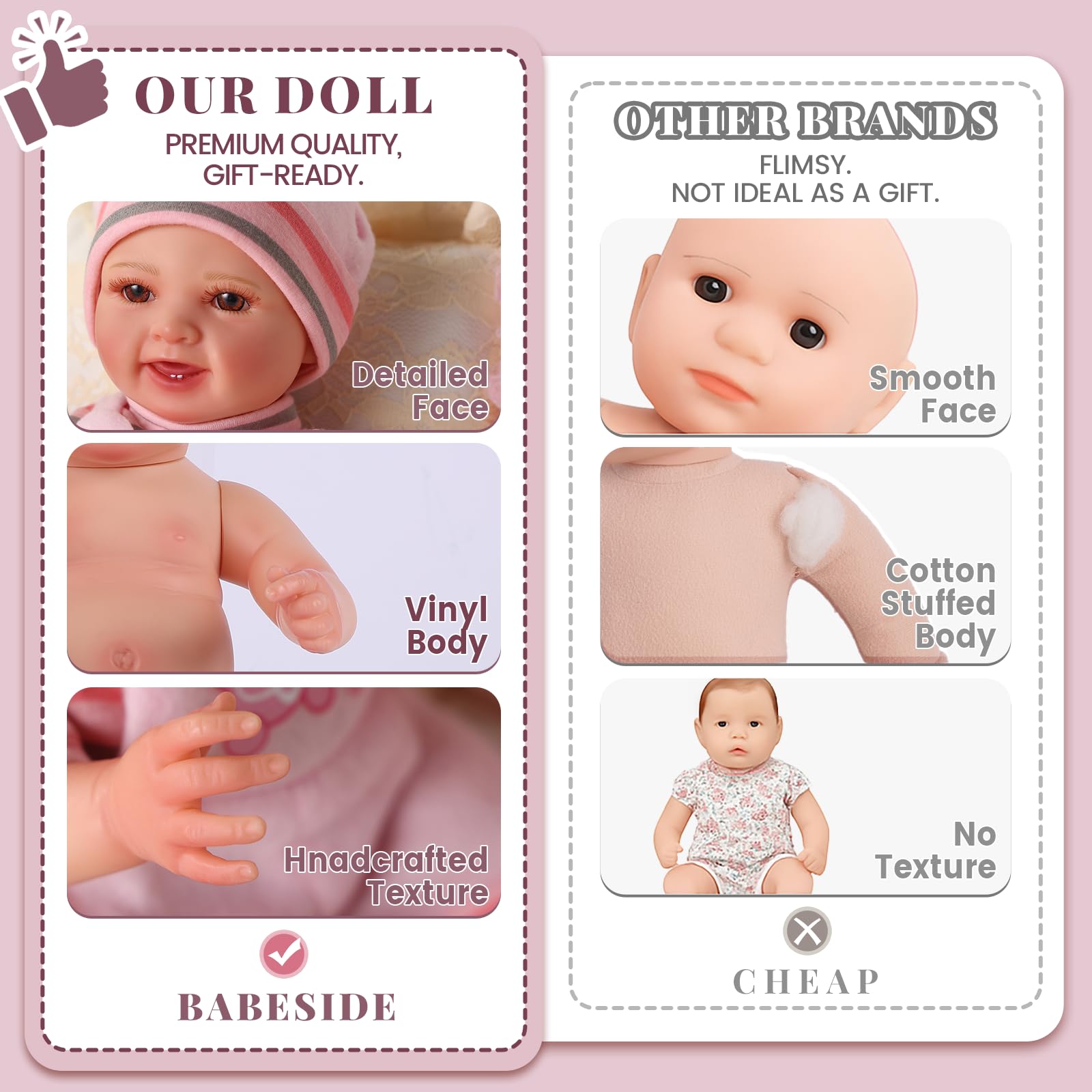 BABESIDE 12 Inch Baby Doll, Realistic Baby Dolls Girl Real Life Toys Full Vinyl with Accessorries for 3+ Kids Lifelike Gifts Collection