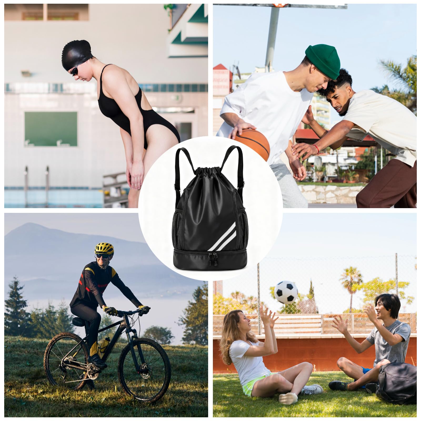 Mochila Gimnasio Hombre Impermeable con Compartimento para Zapatos, Bolsa Deporte Cuerdas Unisex Adulto