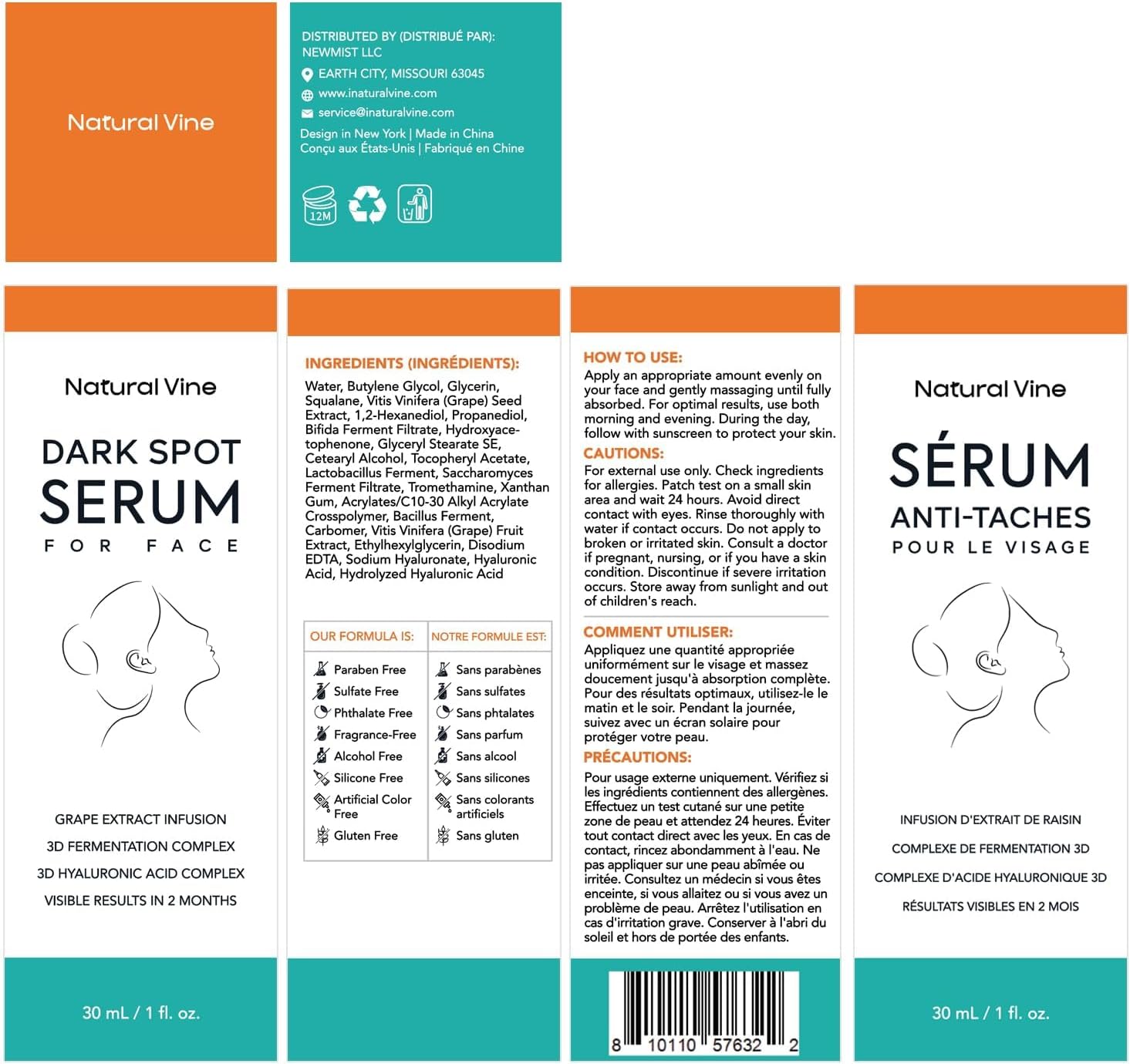 Natural Vine Dark Spot Serum: Dark Spot Remover for Face with Grape Extract Fermentation Complex Hyaluronic Acid Vitamin E for Brighter Even Skin Tone 1 FL OZ/30mL - Image 8