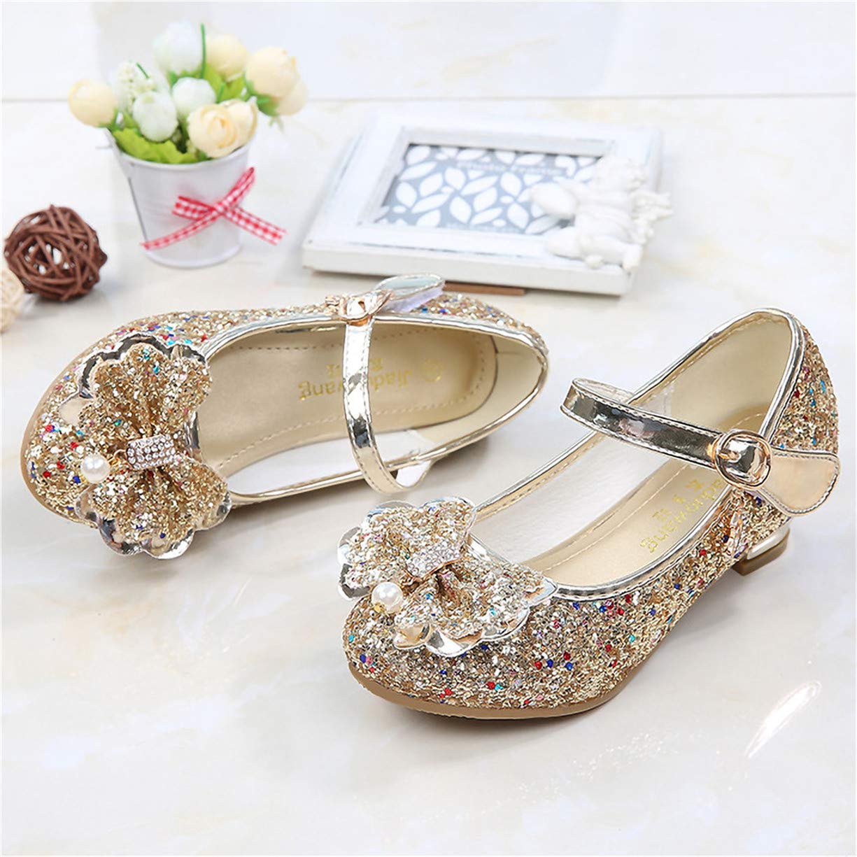 Princesse Chaussures Enfant Fille Cendrillon Sandale Talon Haut Paillette Brillante Perle Crystal Noeud Papillon Scratch Pendentif Métal Mariage Soirée Anniversaire