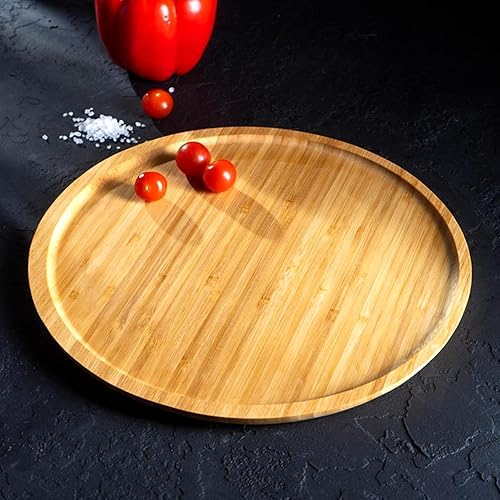 Miniatura 4 de Paquete de 5 platos redondos de bambú de 8 pulgadas de 7.9 in, platos redondos de madera pulida fina bandeja de bambú para sostener frutas, pan,