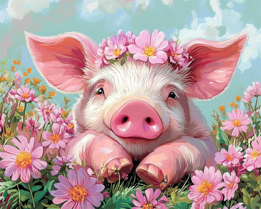 Kitquiver Latch Hook Kits for Adults Beginners Rug Cute Pig and Flowers Cro