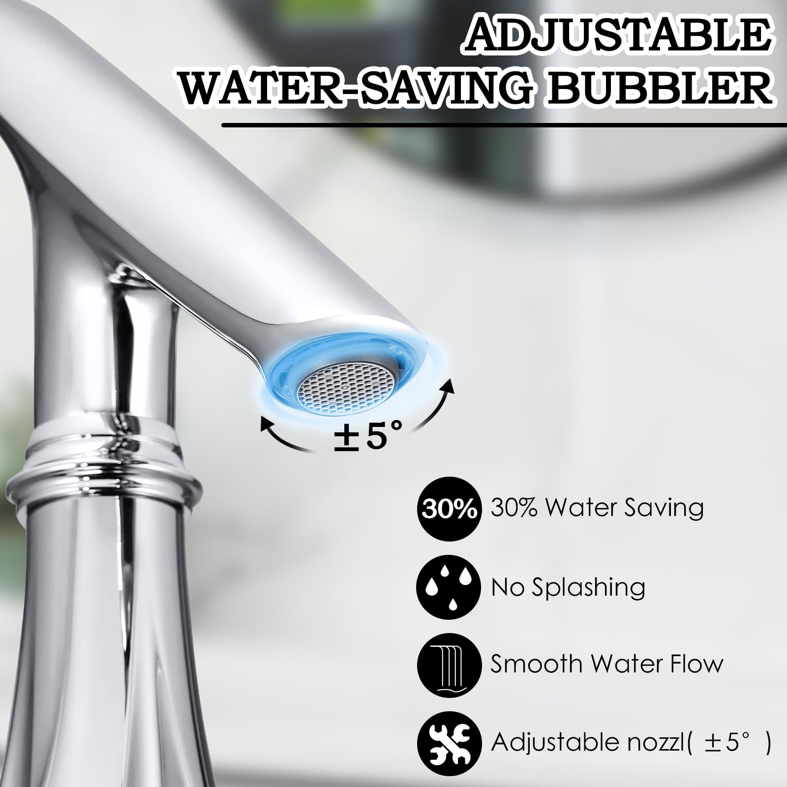 Berührungslose Waschbeckenarmaturen, automatischer Bewegungsmelder, Chrom, Badarmatur 1 Loch, Wasserhahn mit Abdeckplatte, Temperaturmischer, 2 Versorgungsschläuche, batteriebetrieben für Gewerbe und