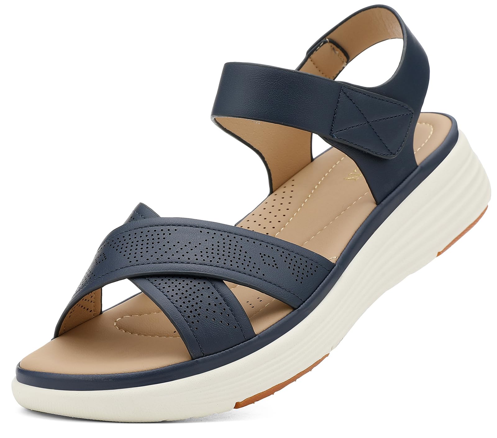 UBFEN Womens Platform Sandals Comfortable Lightweight Walking Ankle Strap Casual Low Wedge Sandals