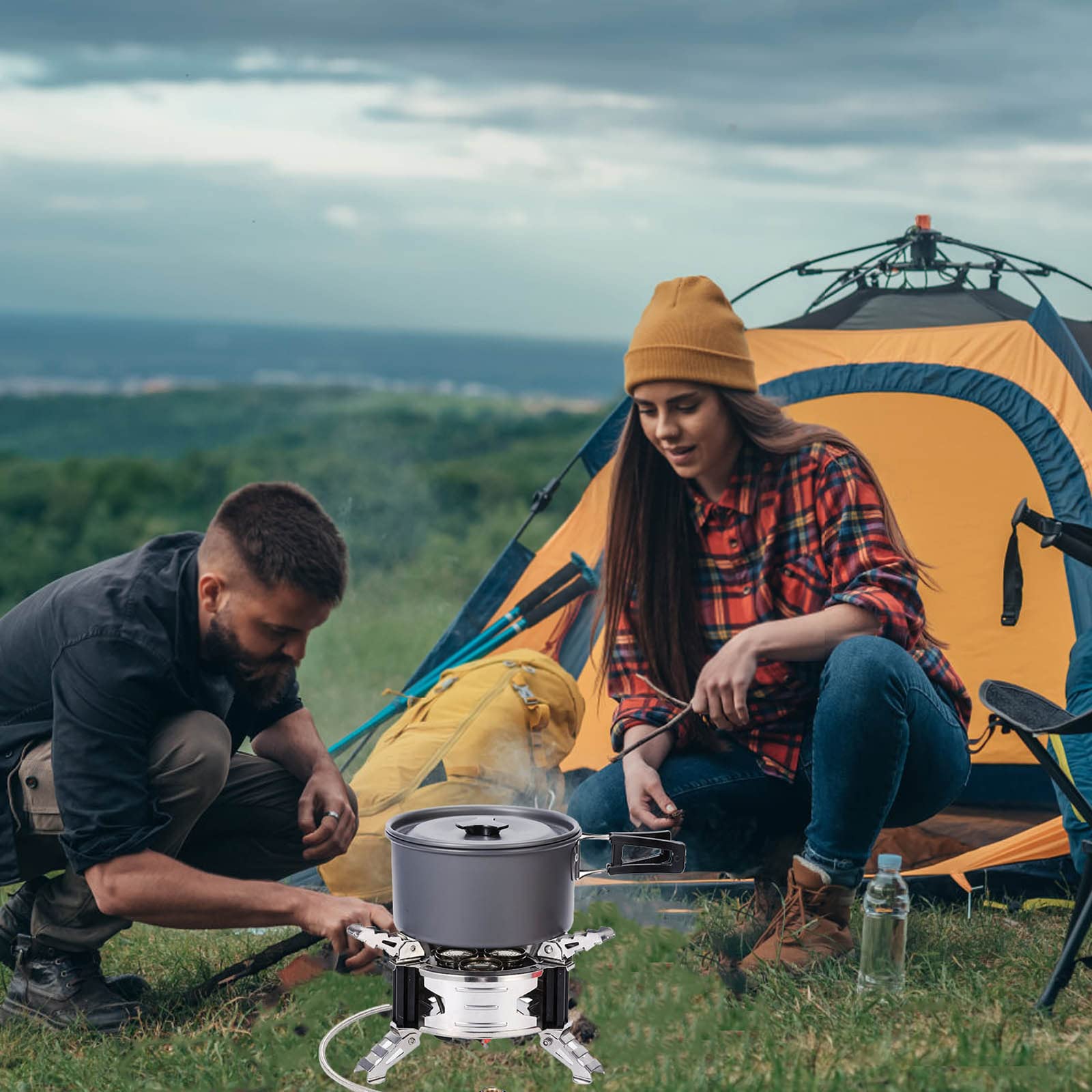 Gaskocher für den Außenbereich, 8500 W, hohe Leistung, tragbares, winddichtes Design, piezoelektrische Pulszündung, Camping- und Wanderausrüstung
